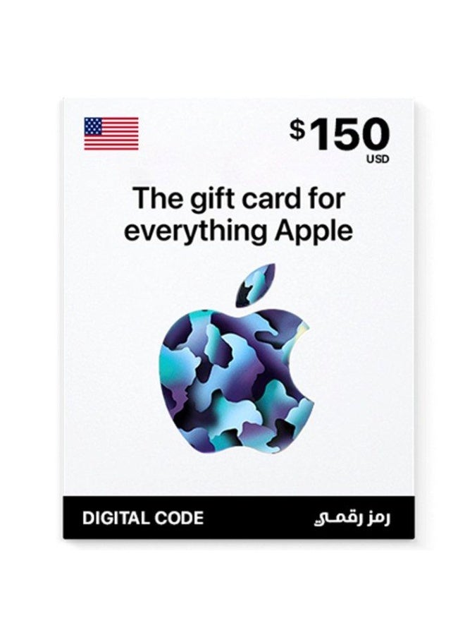 بطاقة هدايا أبل بقيمة 150 دولارًا أمريكيًا (رمز رقمي) | رصيد حساب أبل لمتجر التطبيقات والمشتريات الرقمية