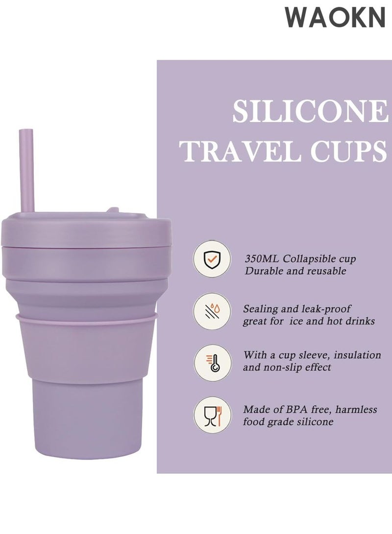 دبليو أيه أو كي أن كوب قهوة قابل للطي - كوب سفر قابل لإعادة الاستخدام سعة 16 أونصة مع غطاء مانع للتسرب وقشة سيليكون - تصميم صغير الحجم مناسب للجيب للمشروبات الساخنة/الباردة - كوب سيليكون صديق للبيئة خالٍ من مادة BPA للقهوة والشاي والعصائر - مثالي للتخييم والتنقل (أرجواني) - Image 3