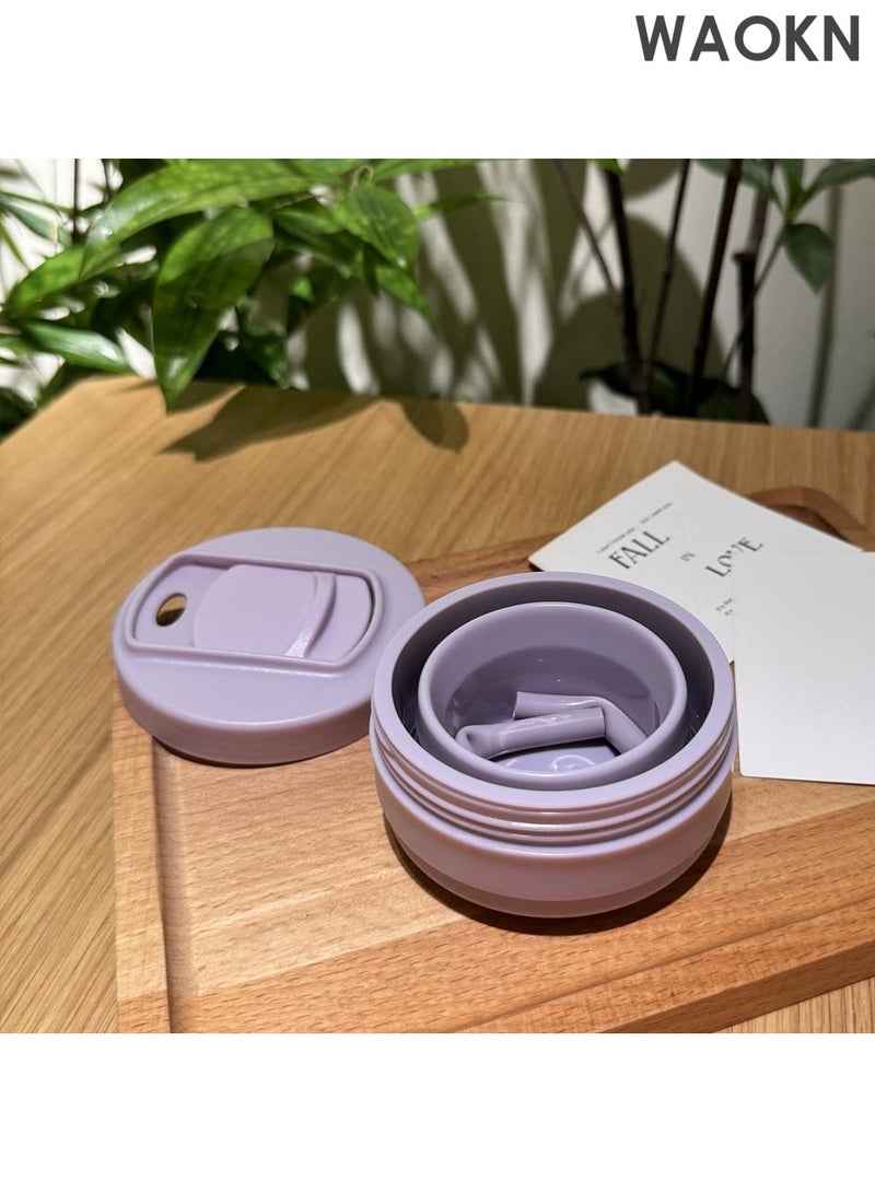 دبليو أيه أو كي أن كوب قهوة قابل للطي - كوب سفر قابل لإعادة الاستخدام سعة 16 أونصة مع غطاء مانع للتسرب وقشة سيليكون - تصميم صغير الحجم مناسب للجيب للمشروبات الساخنة/الباردة - كوب سيليكون صديق للبيئة خالٍ من مادة BPA للقهوة والشاي والعصائر - مثالي للتخييم والتنقل (أرجواني) - Image 5