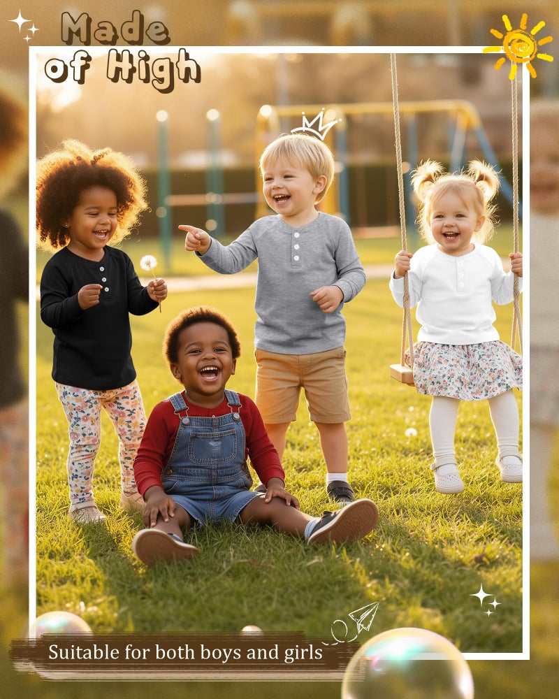 LessonZoo 4 Pack Boys' Long Sleeve T-Shirts Girls' Henley Tees Casual Toddler Shirts Solid Baby Winter Clothes Unisex(Crimson, White, Gray, Black,12-18 Months) - Image 4