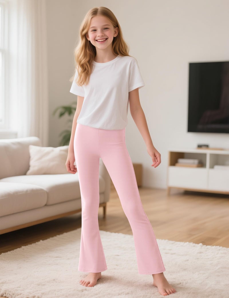 BOOPH 5 Pack Girls Flare Leggings High Waist Bell Bottom Pants Kids Cotton Casual Clothes for Teen Girl 7-8Y Black/Navy/Gray/Rose Red/Pink - Image 3