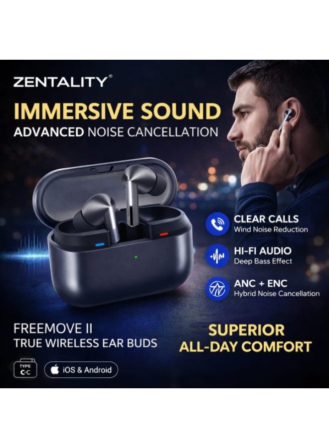 Zentality Freemove II ANC Wireless Earbuds Hi-Fi Bass Earphones - Image 1