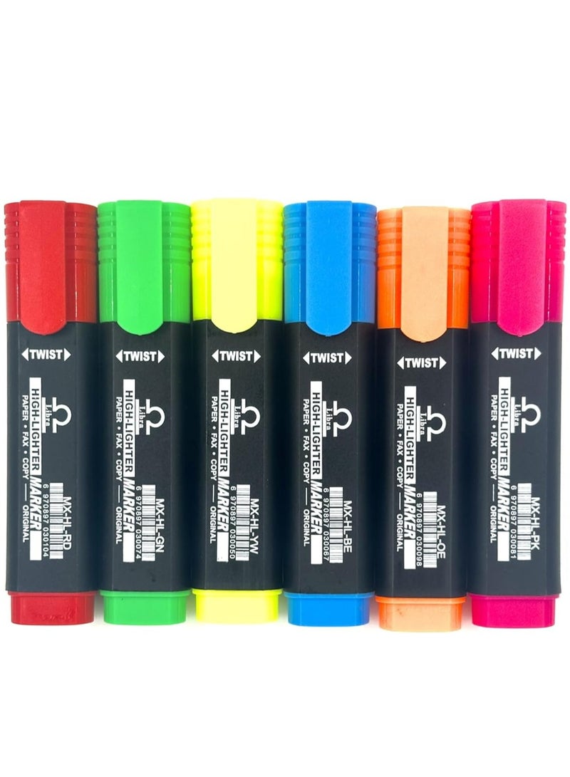 ليبرا Highlighter Set - 6 Vibrant Multi-Colour Highlighters for School, Office, Study, Note-Taking, and Organizing - Quick-Drying, Smudge-Proof, Non-Toxic.  - Image 1