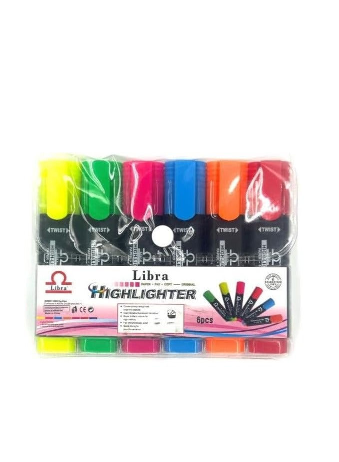 ليبرا Highlighter Set - 6 Vibrant Multi-Colour Highlighters for School, Office, Study, Note-Taking, and Organizing - Quick-Drying, Smudge-Proof, Non-Toxic.  - Image 2