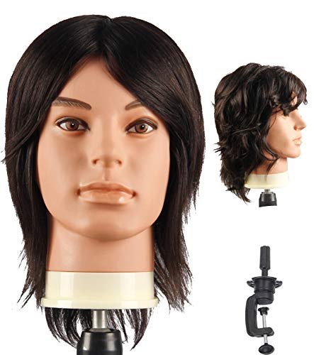 Male Mannequin Head With 100 Human Hair Cosmetology Manikin head for Cutting Styling With Doll Head for Hair Styling with Clamp Stand