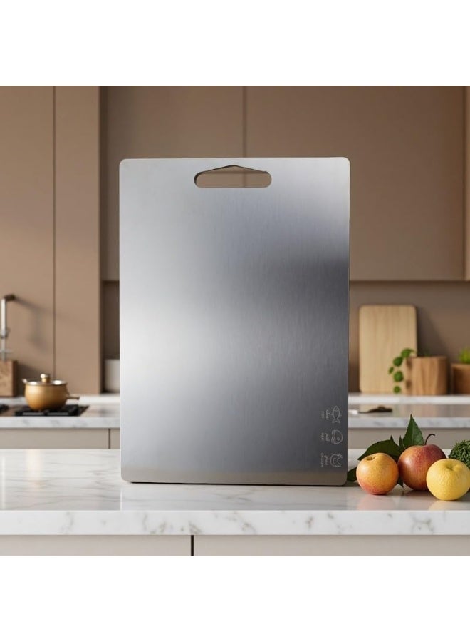 لوح تقطيع ستانلس ستيل بمقبض يدوي – حجم 33 -24 سم، صحي، غير قابل للانزلاق، مقاوم للروائح والبقع - Image 2