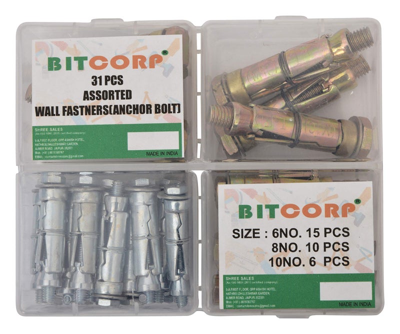 BITCORP Wall Anchor Fasteners kit Size 6 mm to 12 mm Pack of 31 PCS (Gold) (31 PCS KIT) - Image 2