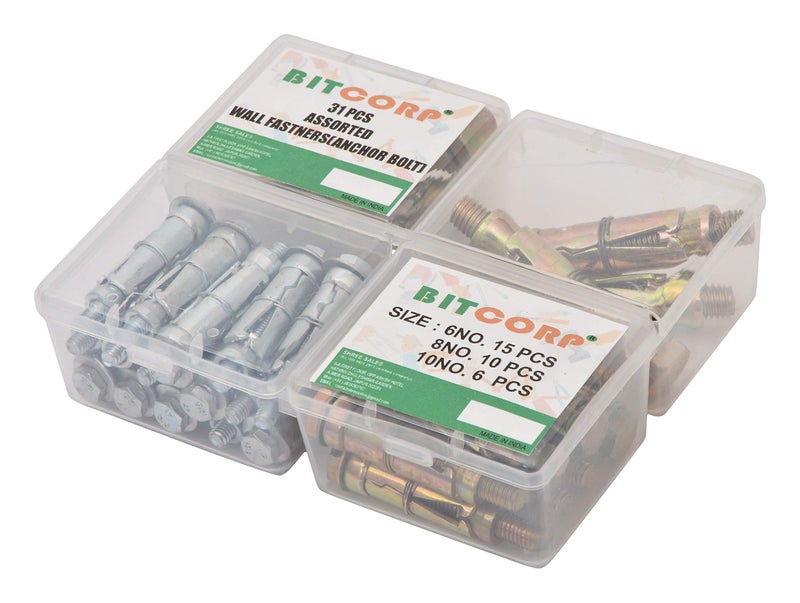 BITCORP Wall Anchor Fasteners kit Size 6 mm to 12 mm Pack of 31 PCS (Gold) (31 PCS KIT) - Image 3