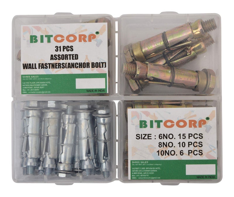 BITCORP Wall Anchor Fasteners kit Size 6 mm to 12 mm Pack of 31 PCS (Gold) (31 PCS KIT) - Image 1