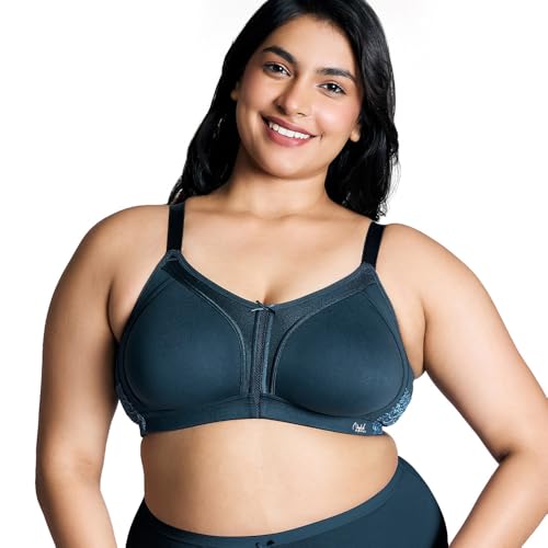 NYKD by Nykaa Women’s Full Support M-Frame Heavy Bust Everyday Cotton Bra | Non-Padded | Wireless | Full Coverage| Bra, NYB101, Dark Blue, 42DD, 1N - Image 1