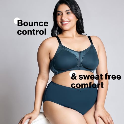 NYKD by Nykaa Women’s Full Support M-Frame Heavy Bust Everyday Cotton Bra | Non-Padded | Wireless | Full Coverage| Bra, NYB101, Dark Blue, 42DD, 1N - Image 2