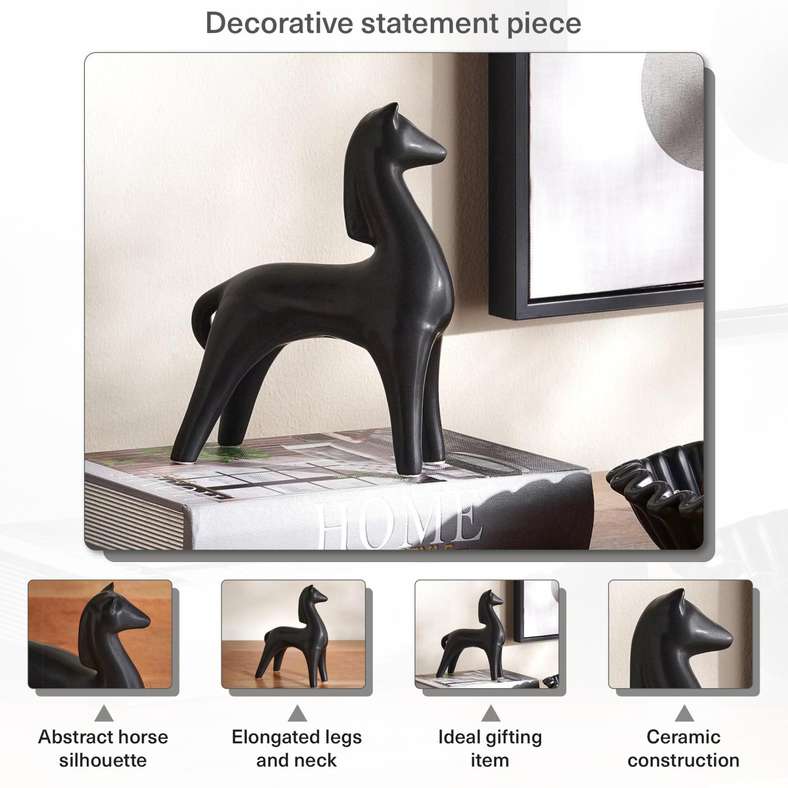 Pan Home Ceramic Horse Sculpture - Black - Image 5