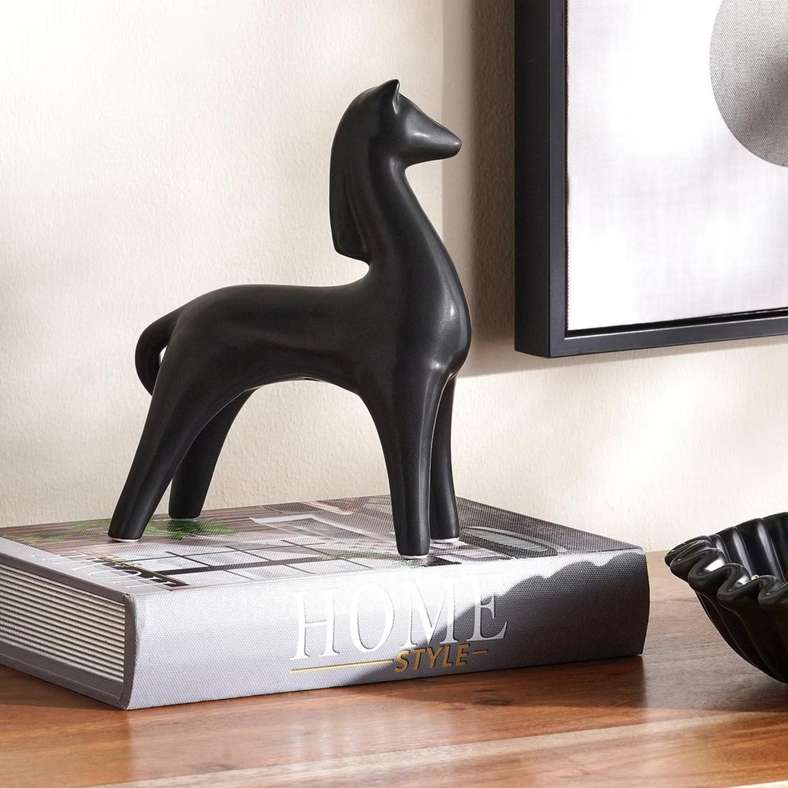 Pan Home Ceramic Horse Sculpture - Black - Image 1