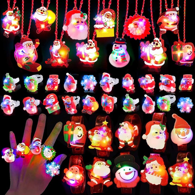 Atonofun Christmas Party Favors for Kids Light Up Xmas Gift Flash Rings Necklaces Bracelets 42 Pack LED Toys Glow in the Dark Party Supplies for Holiday Christmas Stocking Stuffers - Image 3