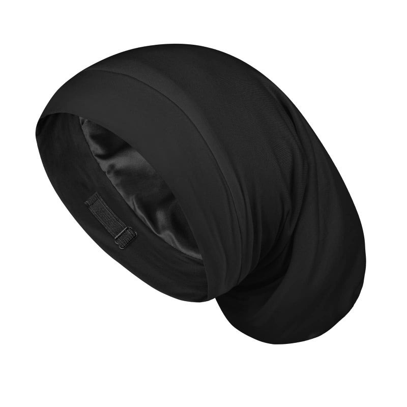 Fittia Large Satin Bonnet for Men Sleeping: Loc Cap Dreadlocks for Curly Braids Wave, Silky for Frizzy Hair Smooth, Adjustable No Slip Black - Image 1