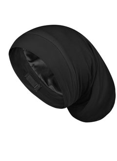 Large Satin Bonnet for Men Sleeping: Loc Cap Dreadlocks for Curly Braids Wave, Silky for Frizzy Hair Smooth, Adjustable No Slip Black