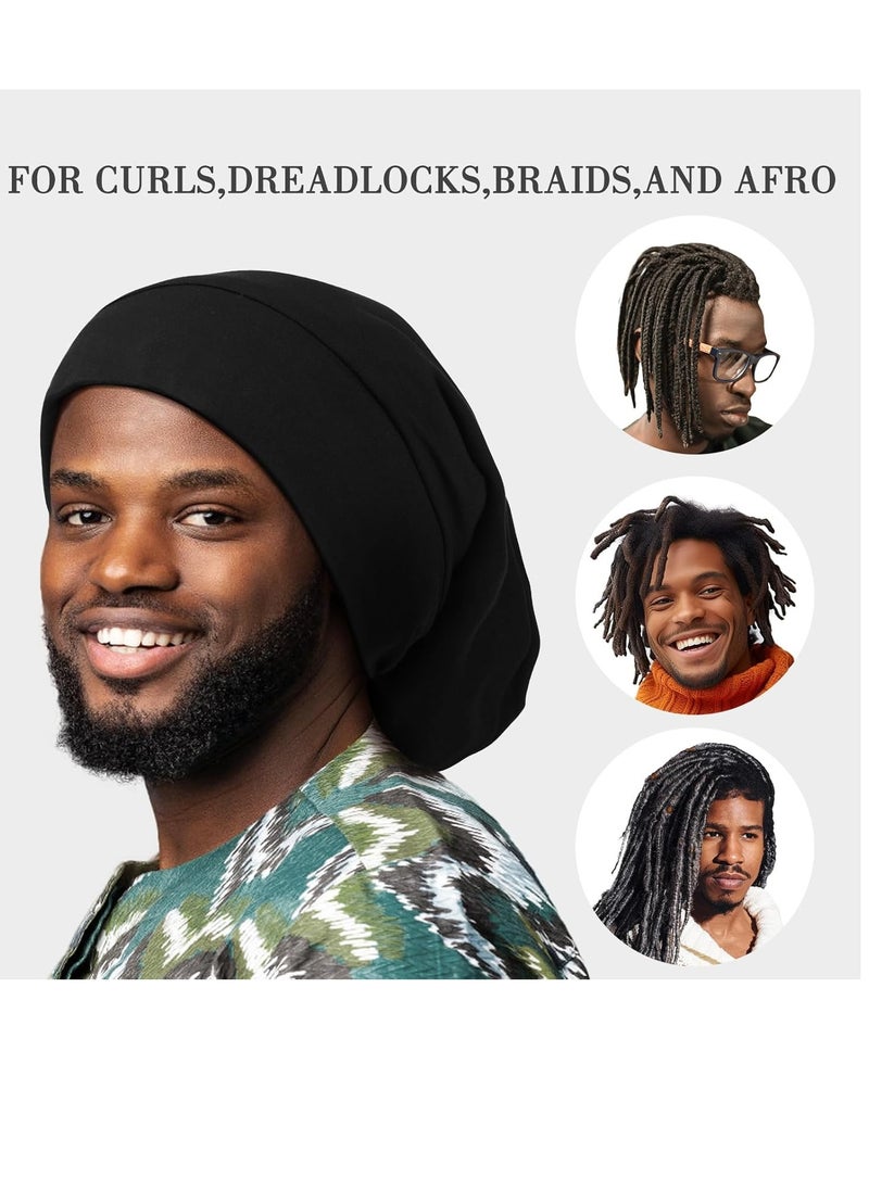 Fittia - Large Satin Bonnet for Men Sleeping: Loc Cap Dreadlocks for Curly Braids Wave, Silky for Frizzy Hair Smooth, Adjustable No Slip Black - Image 1