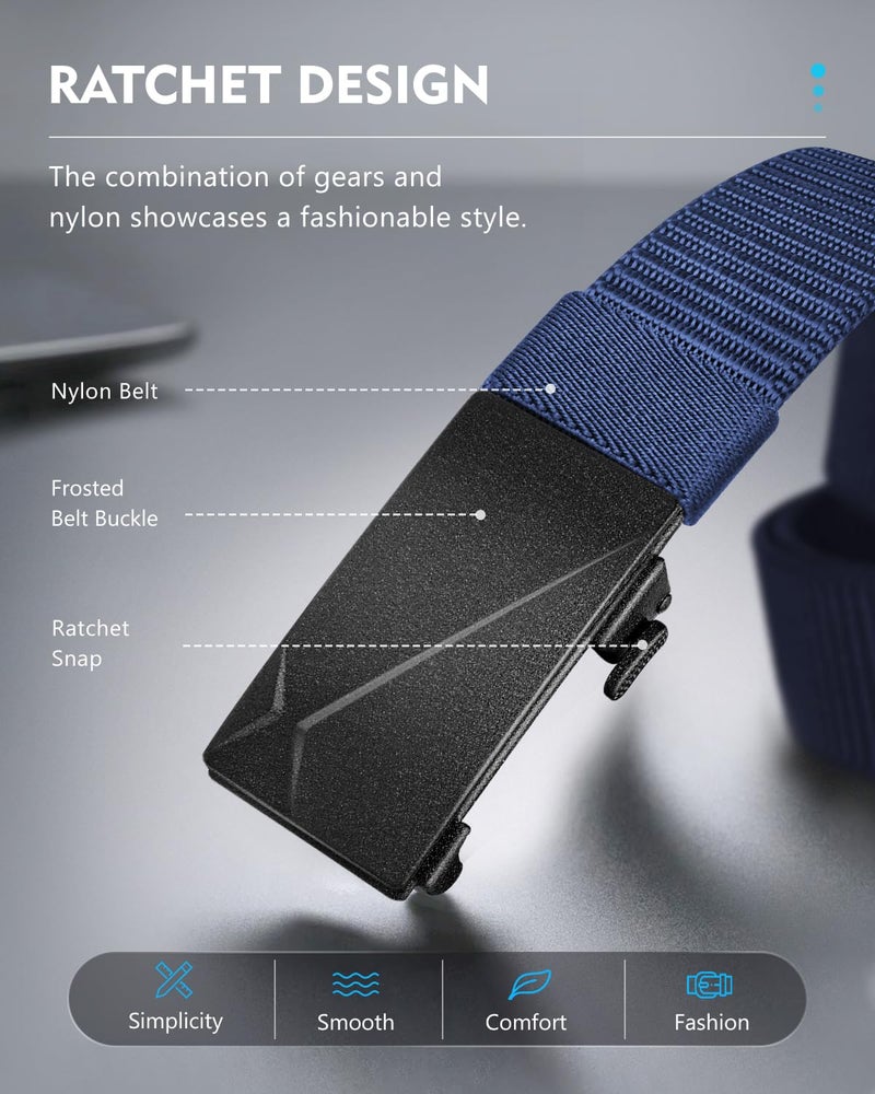 FAIRWIN Men's Ratchet Web Belt,1.25 inch Nylon Automatic Buckle Belt,No Holes Invisible Belt for Men - Image 2