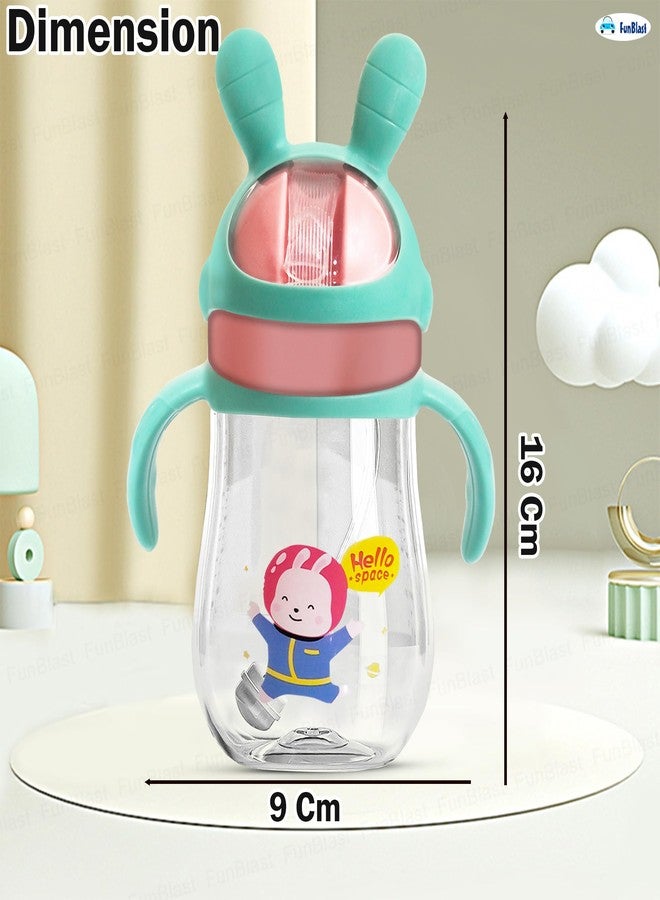 FunBlast School Water Bottle with Straw and Adjustable Strap for Kids – School Sipper Tritan Water Bottle for Small Kids, Cartoon Themed Cute Water Bottle for Boys and Girls (350 ML) (Green) - Image 3