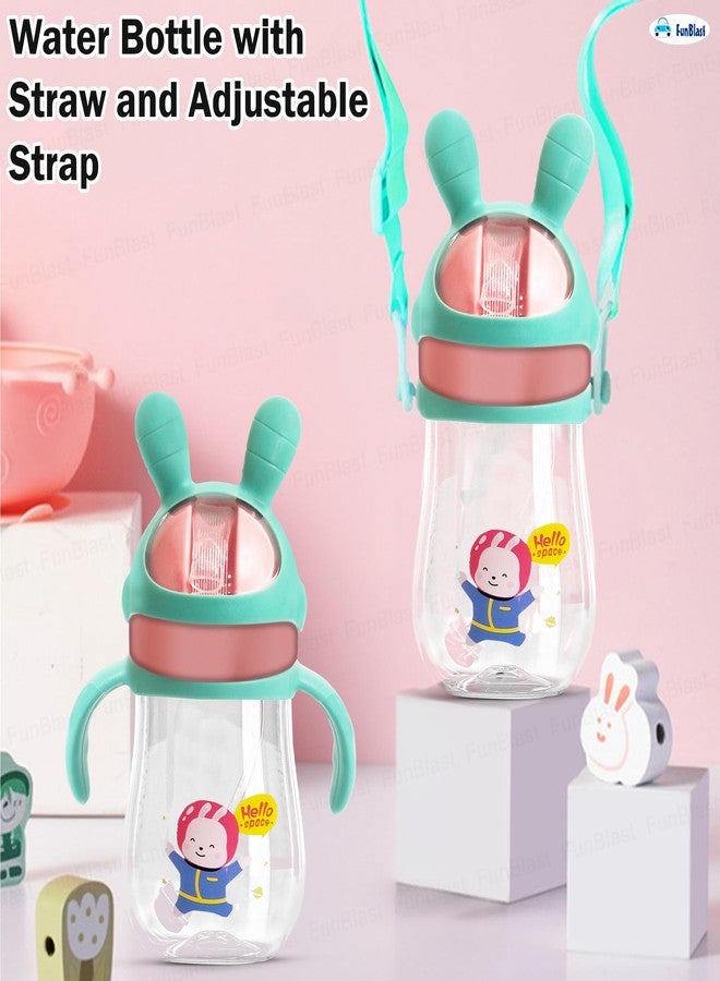 FunBlast School Water Bottle with Straw and Adjustable Strap for Kids – School Sipper Tritan Water Bottle for Small Kids, Cartoon Themed Cute Water Bottle for Boys and Girls (350 ML) (Green) - Image 5
