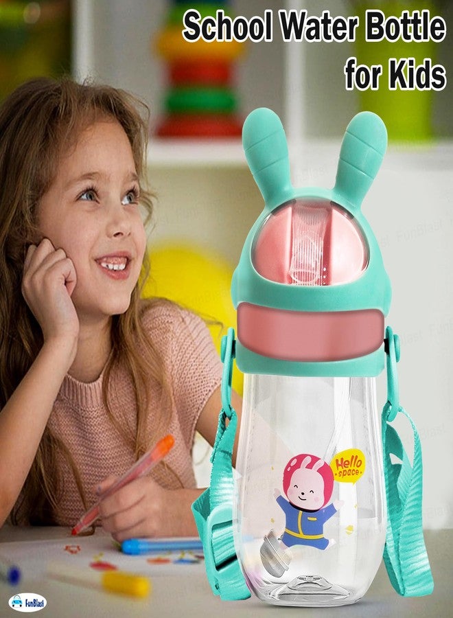 FunBlast School Water Bottle with Straw and Adjustable Strap for Kids – School Sipper Tritan Water Bottle for Small Kids, Cartoon Themed Cute Water Bottle for Boys and Girls (350 ML) (Green) - Image 2