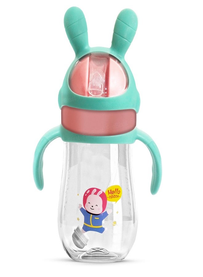 FunBlast School Water Bottle with Straw and Adjustable Strap for Kids – School Sipper Tritan Water Bottle for Small Kids, Cartoon Themed Cute Water Bottle for Boys and Girls (350 ML) (Green) - Image 1