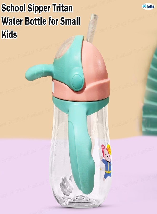 FunBlast School Water Bottle with Straw and Adjustable Strap for Kids – School Sipper Tritan Water Bottle for Small Kids, Cartoon Themed Cute Water Bottle for Boys and Girls (350 ML) (Green) - Image 4