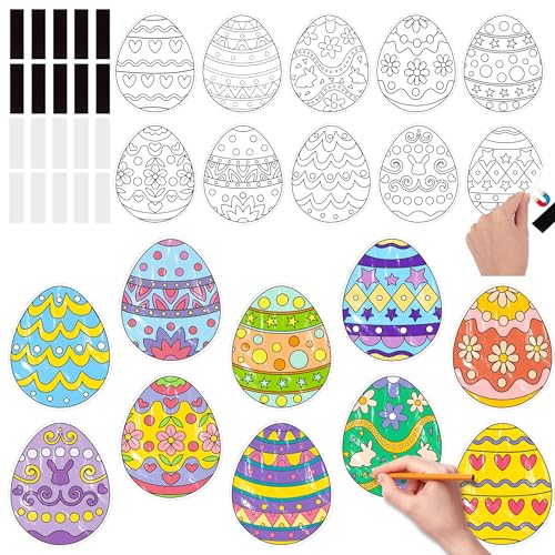 JAPBOR Easter Coloring Crafts Kits 30PCS Color Your Own Easter Egg Art Magnets for Kids Spring Bunny Rabbit DIY Colour Fridge Magnetic Stickers for Class School Draw Paint Activities Party Favor - Image 1