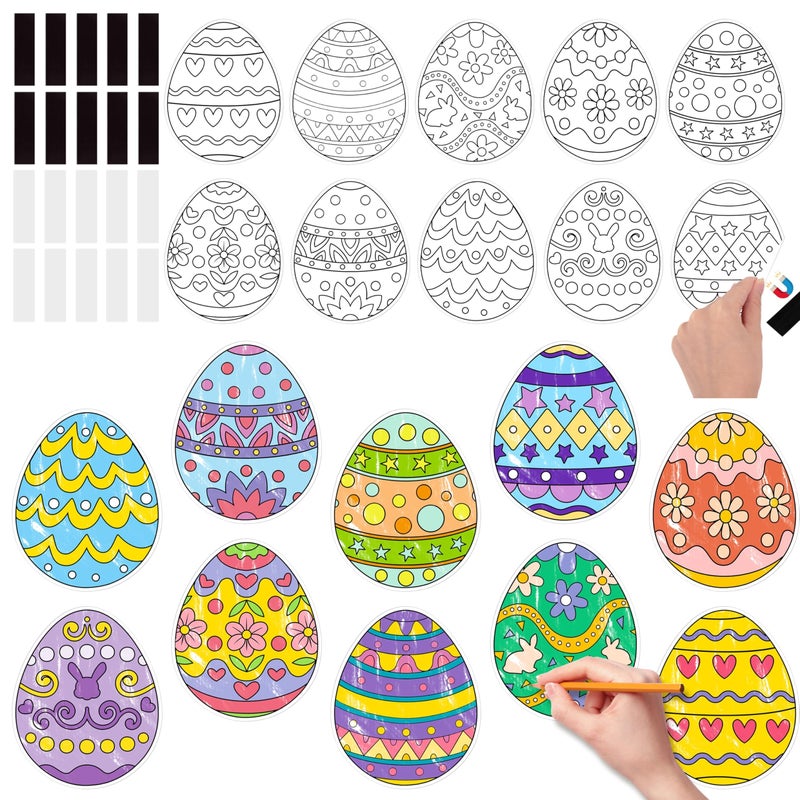 JAPBOR Easter Coloring Crafts Kits 30PCS Color Your Own Easter Egg Art Magnets for Kids Spring Bunny Rabbit DIY Colour Fridge Magnetic Stickers for Class School Draw Paint Activities Party Favor - Image 3