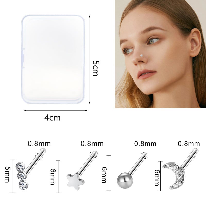 ONESING 44 Pcs 20G Nose Rings Studs for Women Nose Piercings Jewelry Surgical Stainless Steel Straight Nose Studs Moon Star Heart Butterfly Hypoallergenic Body Piercing Jewelry for Women Men - Image 3