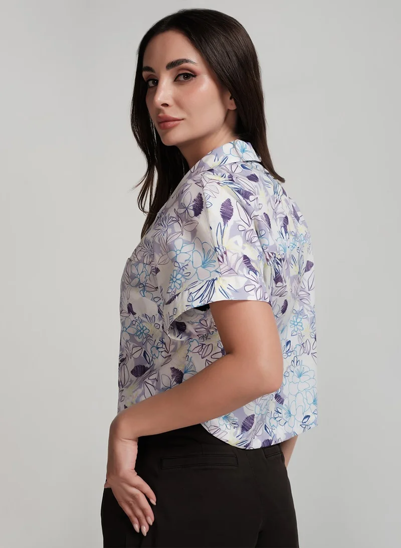 Zigzag Crop Shirt With A Patch Pocket