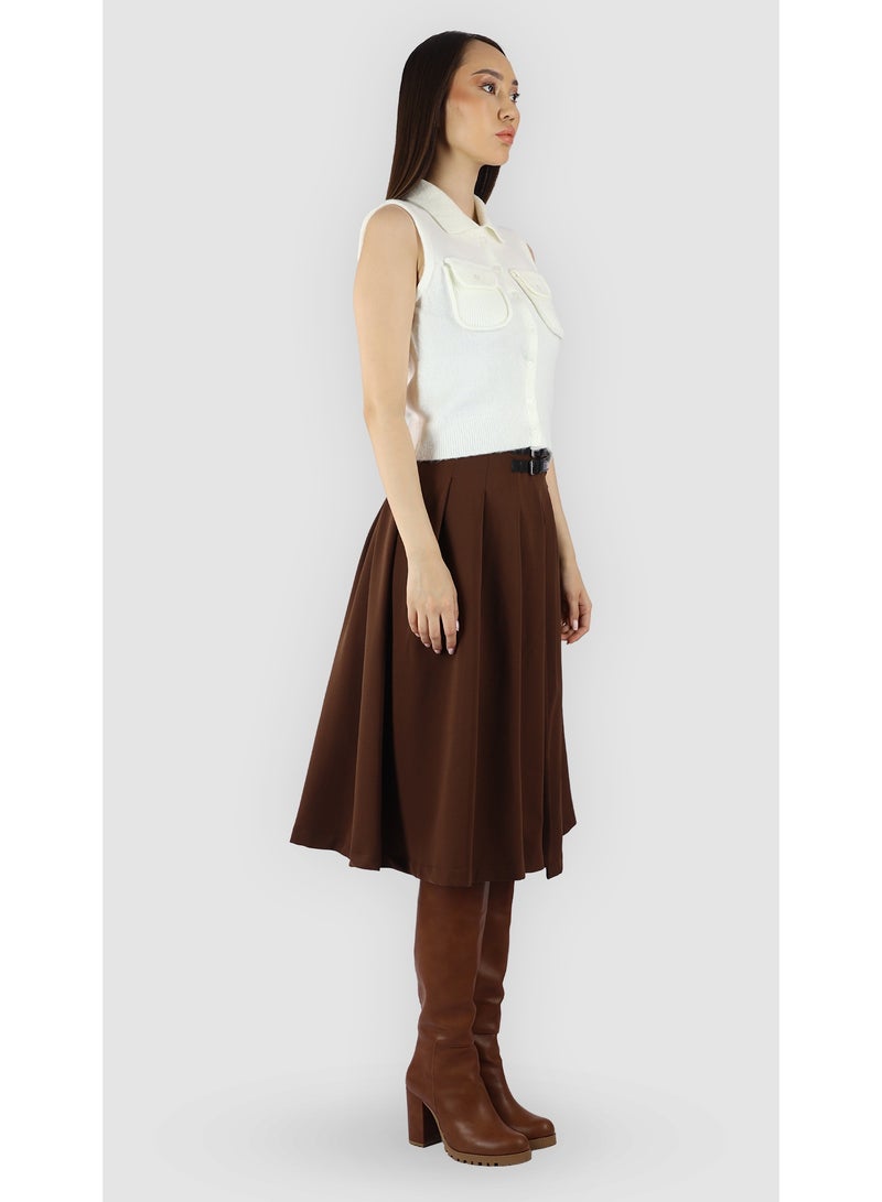 KYVELi omen’s Sleeveless Knit Button-Down Top with Front Pockets – White - Image 3