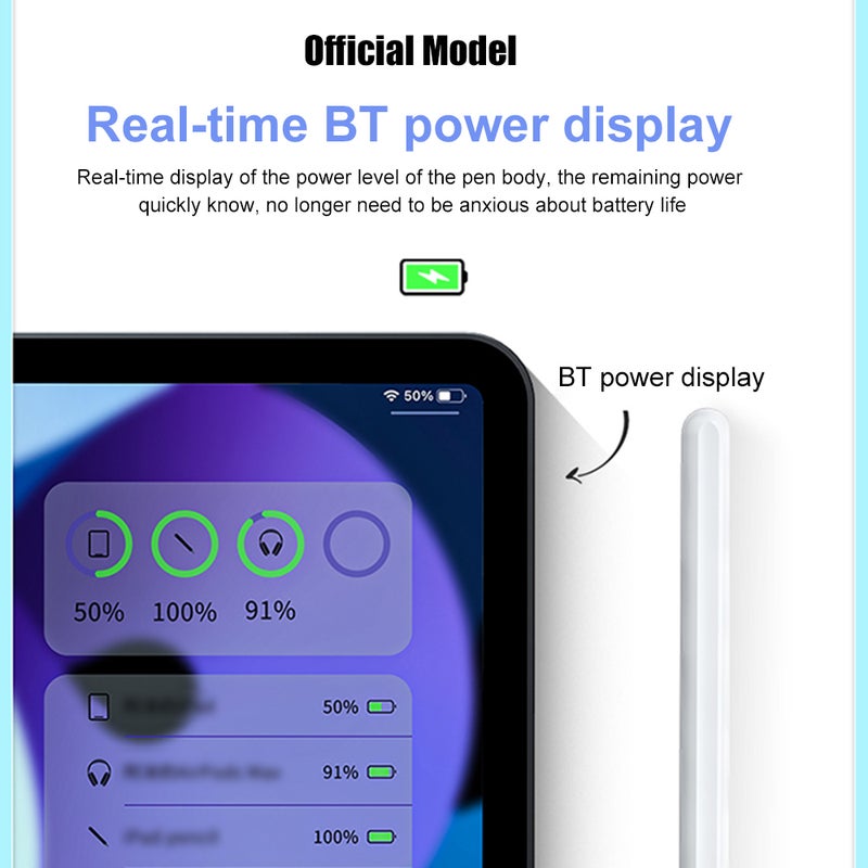 Stylus for iPad with Hotkey and Hidden Charging Port, with Real-Time Power Display and Anti-Mistouch Function, Compatible with iPad 10/9/8/7/6, Pad Pro11in 4/3/2/1, Pad Pro12.9in 6/5/4/3, Pad Air - Image 3