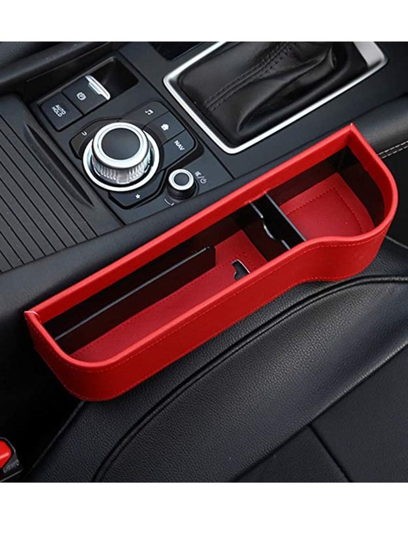 Yuwell Car Seat Organizer, Car Seat Gap Filler Car Seat Gap Organizer Storage Box Cup Holder Multifunctional Gap Filler Premium PU Leather Car Console Right Side Pocket Red