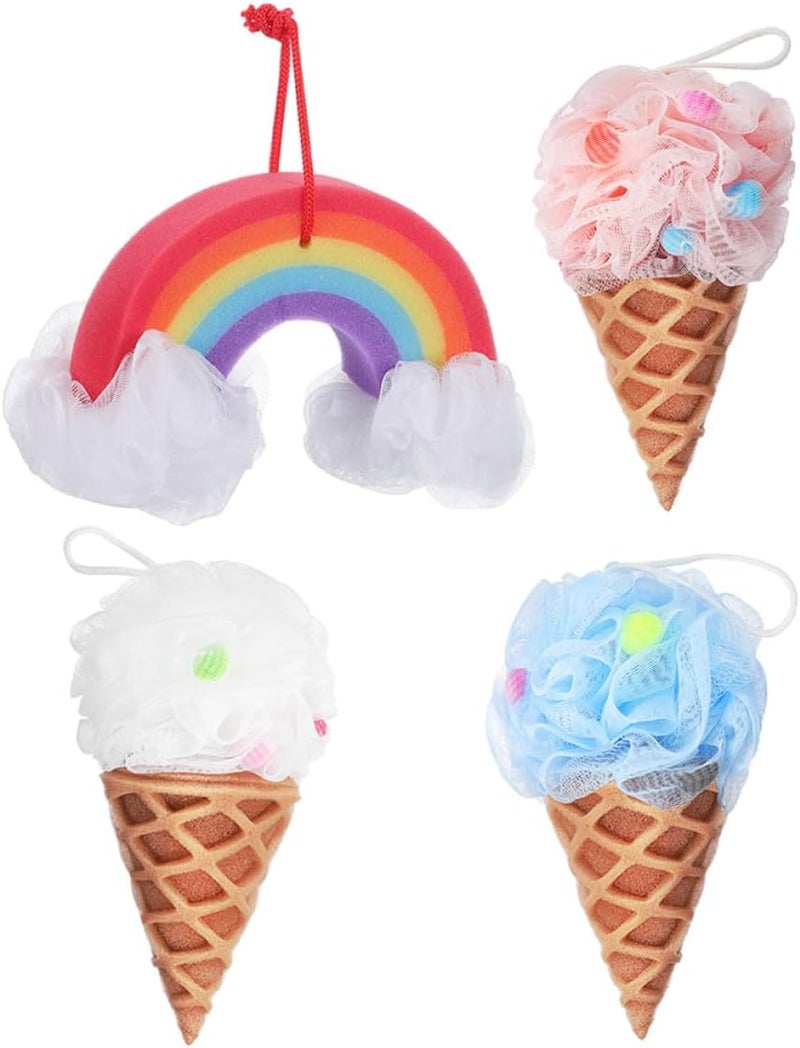 4pcs Ice Cream Bath Sponge Loofah Set Exfoliating Soft Mesh Shower Scrubber for Body Wash and Bathing Accessories - Image 1