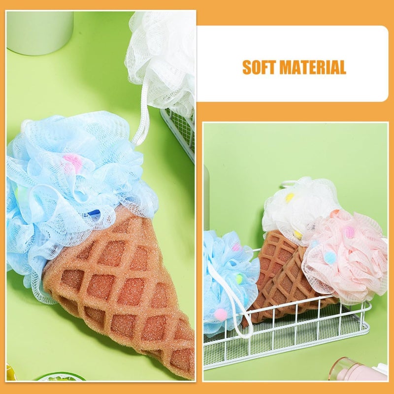4pcs Ice Cream Bath Sponge Loofah Set Exfoliating Soft Mesh Shower Scrubber for Body Wash and Bathing Accessories - Image 3