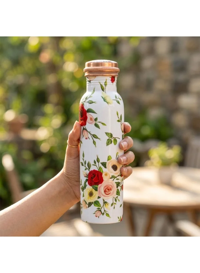 Mobcos Mobcos Rose Garden Copper Water Bottle 1 Ltr, 99% Pure Copper Bottle with Leakproof Screw Cap, Handmade Marbled Design, Reusable Water Bottle for Home, Office & Travel