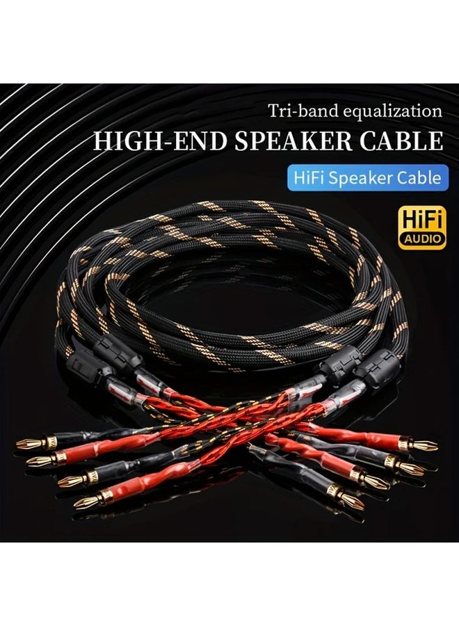 YYAUDIO Premium HiFi Speaker Cables 8 Strands Standard Version 2 Meter 78.74 Inch Pair High End OCC Composite Banana Plug Speakers Male to Male Connector Black with Red White Stripes - Image 1