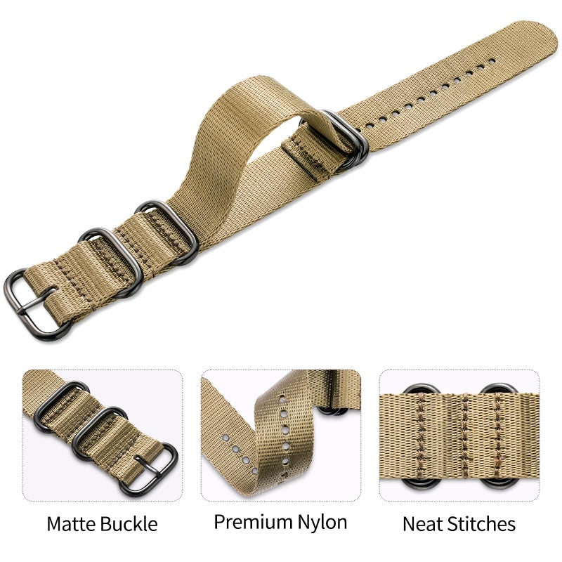 Ritche Christmas Gift 20mm Light Tan Military Ballistic Nylon Strap With Black Heavy Buckle Bands for Omega x Swatch Moonswatch Compatible with Timex weekender watch band, White Elephant Gifts, Stocking Stuffers for Men - Image 4