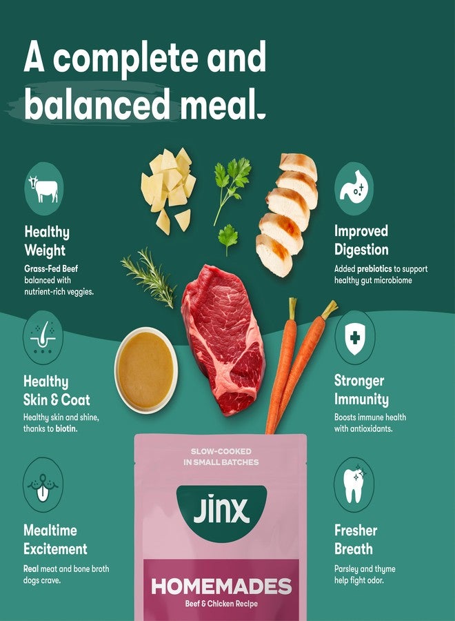 Jinx Beef & Chicken Grain Free Wet Dog Food Pouches, Meal or Dog Food Topper Mix-in, Made with Real Beef & Chicken, Bone Broth, No Fillers - Puppy, Adult, Senior, 9oz, 6 Pack - Image 3