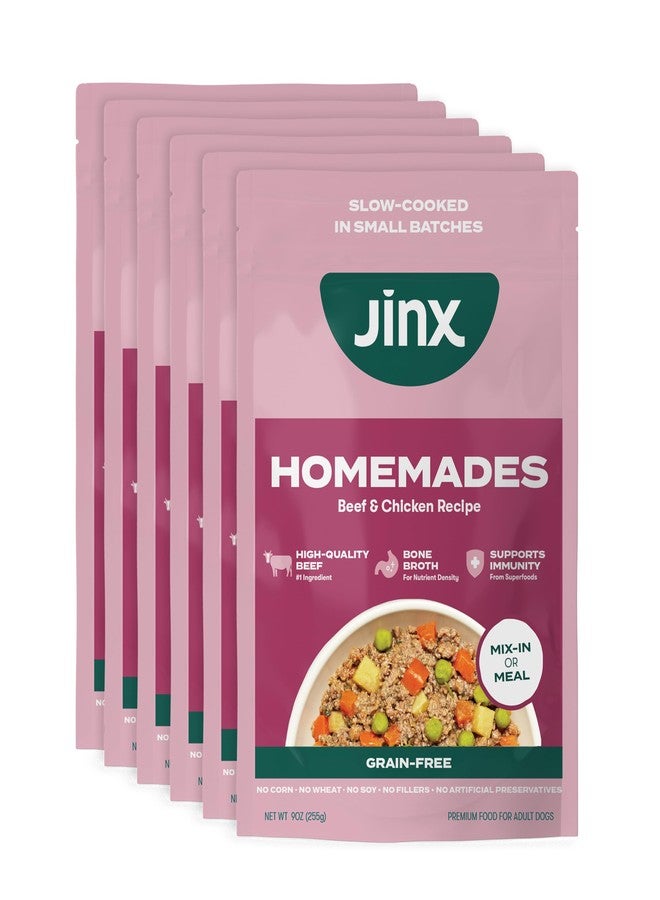 Jinx Beef & Chicken Grain Free Wet Dog Food Pouches, Meal or Dog Food Topper Mix-in, Made with Real Beef & Chicken, Bone Broth, No Fillers - Puppy, Adult, Senior, 9oz, 6 Pack - Image 1