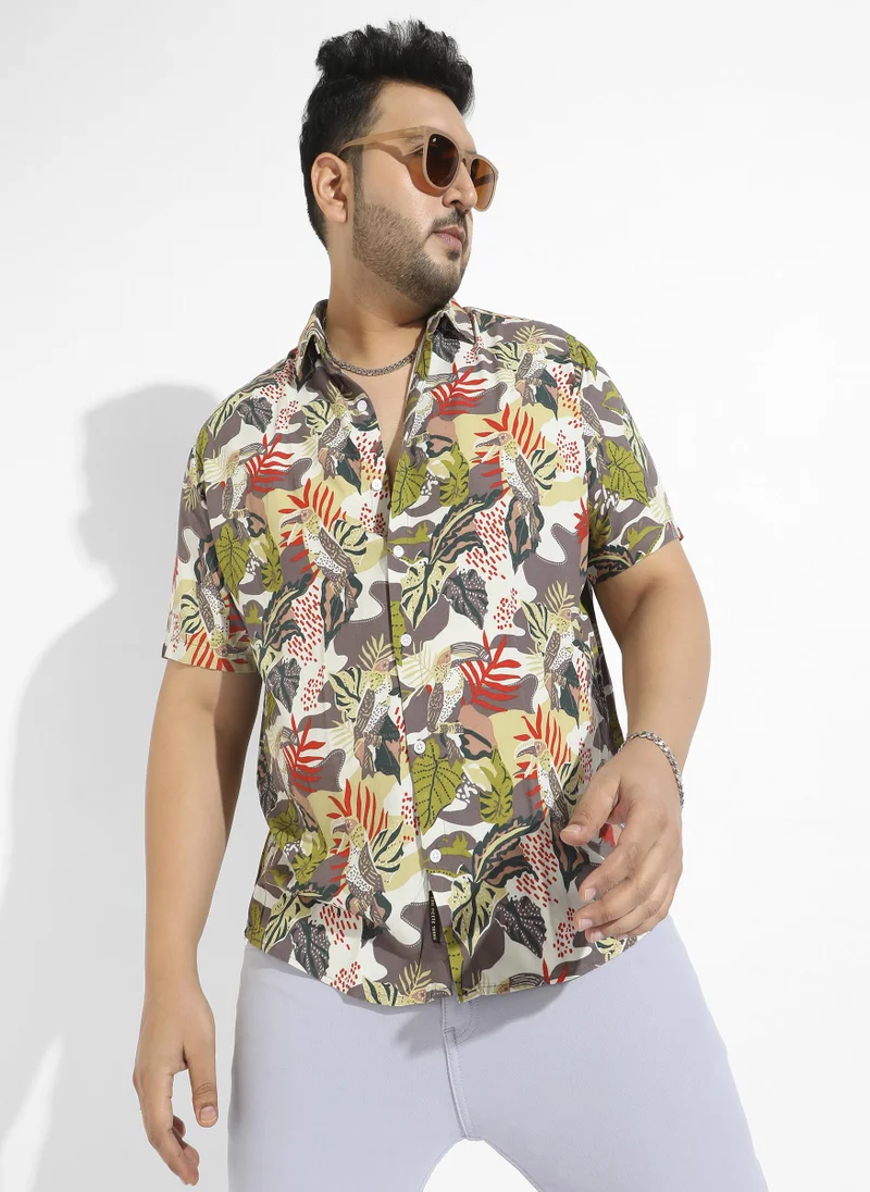 Instafab Plus Men's Multicolour Artistic Jungle Shirt