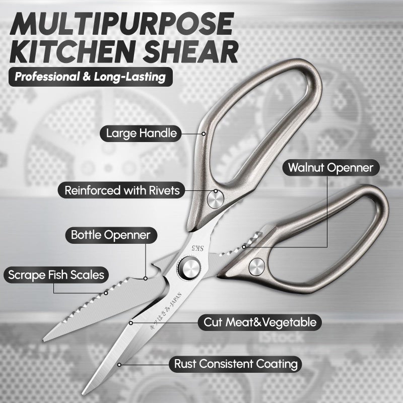 SSGP Kitchen Shears Set, All Purpose Heavy Duty Poultry Shears, Sharp Japanese Meat Scissors, Dishwash Safe Stainless Steel Kitchen Scissors for Food, Chicken Bones, Turkey, Christmas Gifts Women Men - Image 3