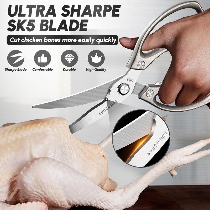 SSGP Kitchen Shears Set, All Purpose Heavy Duty Poultry Shears, Sharp Japanese Meat Scissors, Dishwash Safe Stainless Steel Kitchen Scissors for Food, Chicken Bones, Turkey, Christmas Gifts Women Men - Image 4