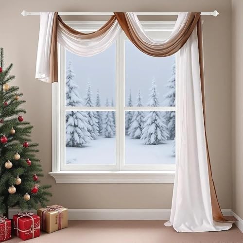 NAPEARL Window Scarf Valance, Curtain Scarf for Windows, Valance for Ceremony Backdrop, Wedding Arch Draping Fabric, Kids Bedroom, Decorative Swag Curtain 216 Inches, Brown - Image 3
