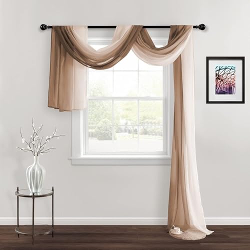 NAPEARL Window Scarf Valance, Curtain Scarf for Windows, Valance for Ceremony Backdrop, Wedding Arch Draping Fabric, Kids Bedroom, Decorative Swag Curtain 216 Inches, Brown - Image 4