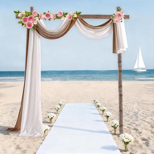NAPEARL Window Scarf Valance, Curtain Scarf for Windows, Valance for Ceremony Backdrop, Wedding Arch Draping Fabric, Kids Bedroom, Decorative Swag Curtain 216 Inches, Brown - Image 1