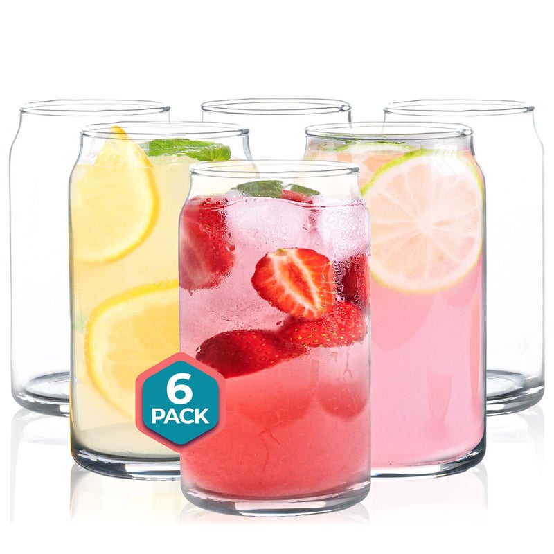 Can Shaped Drinking Glasses 16 oz  6 Pack Beer Can Glass Cups Set Clear Pint Beer Glasses for Soda Water Iced Coffee Whiskey Cocktails Unique Aesthetic Kitchen Drinkware Dishwashable  16oz