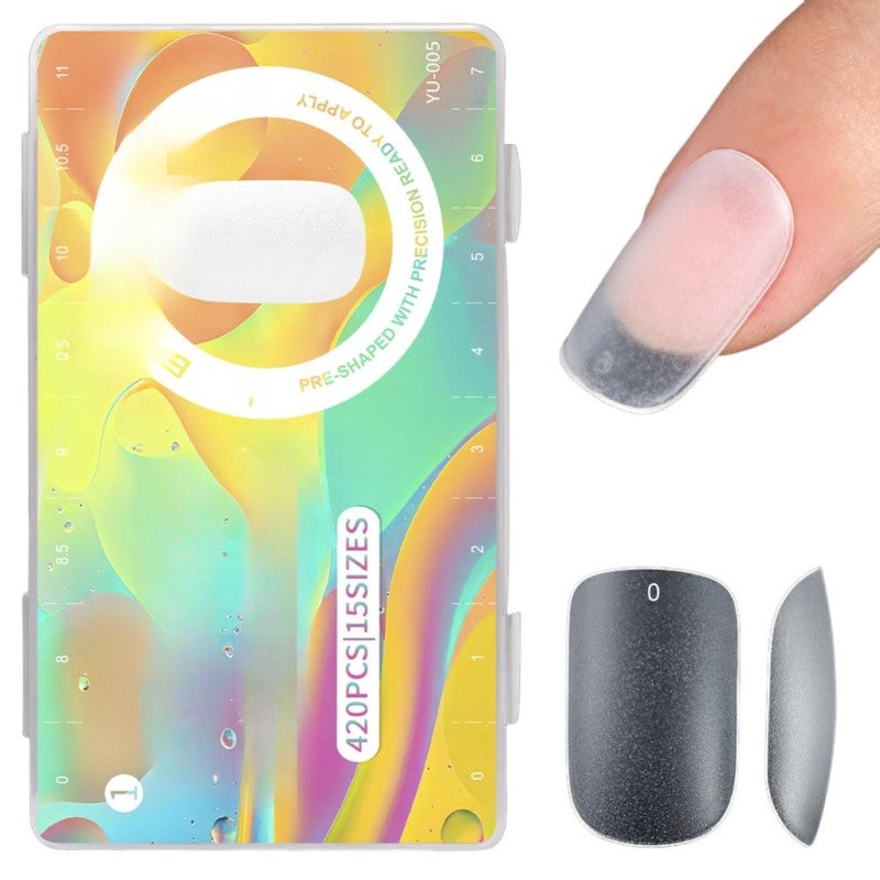 Ultra Short Frosted Nail Tips 06 Transparent Ultra Thin Seamless - No Filing Almond Shaped for Beginners - Image 1