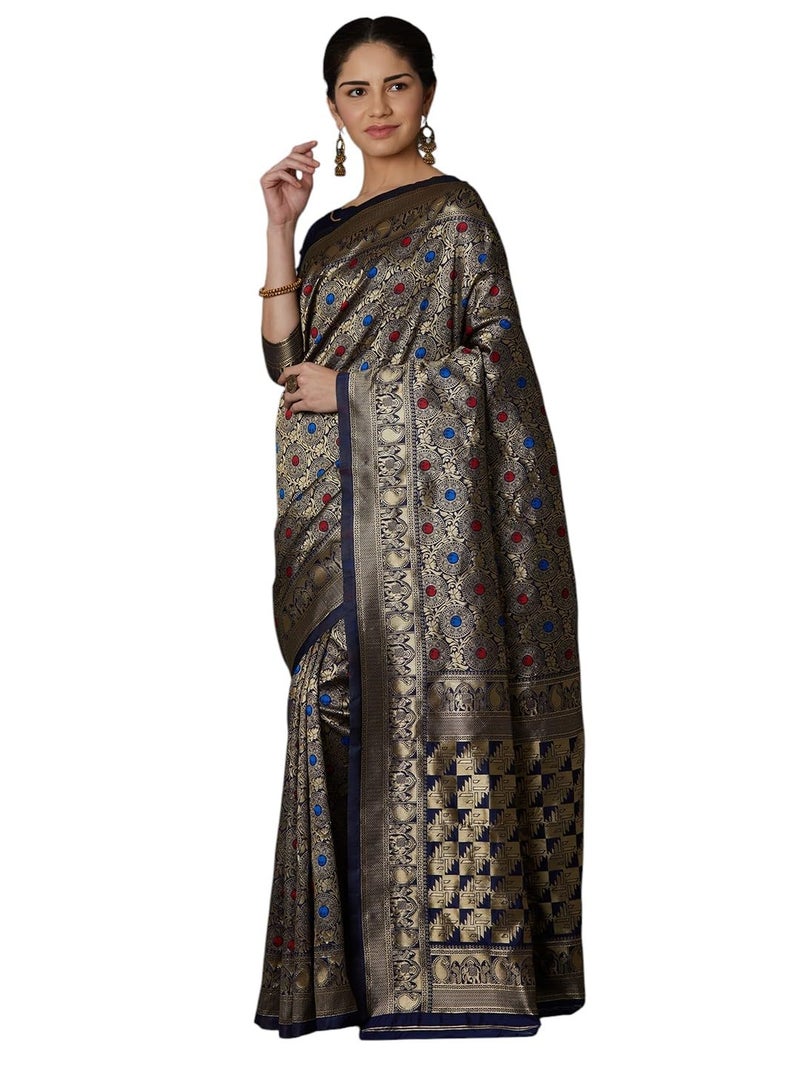 LACOSSI Pure Fancy Kanjivaram Jacquard Silk Saree Banarasi Silk Saree Rich Pallu Design Woven Jacquard Trendy Special Occassion Wear With Unstitched Blouse Piece 2025 Trendy (Apple-2801) - Image 1